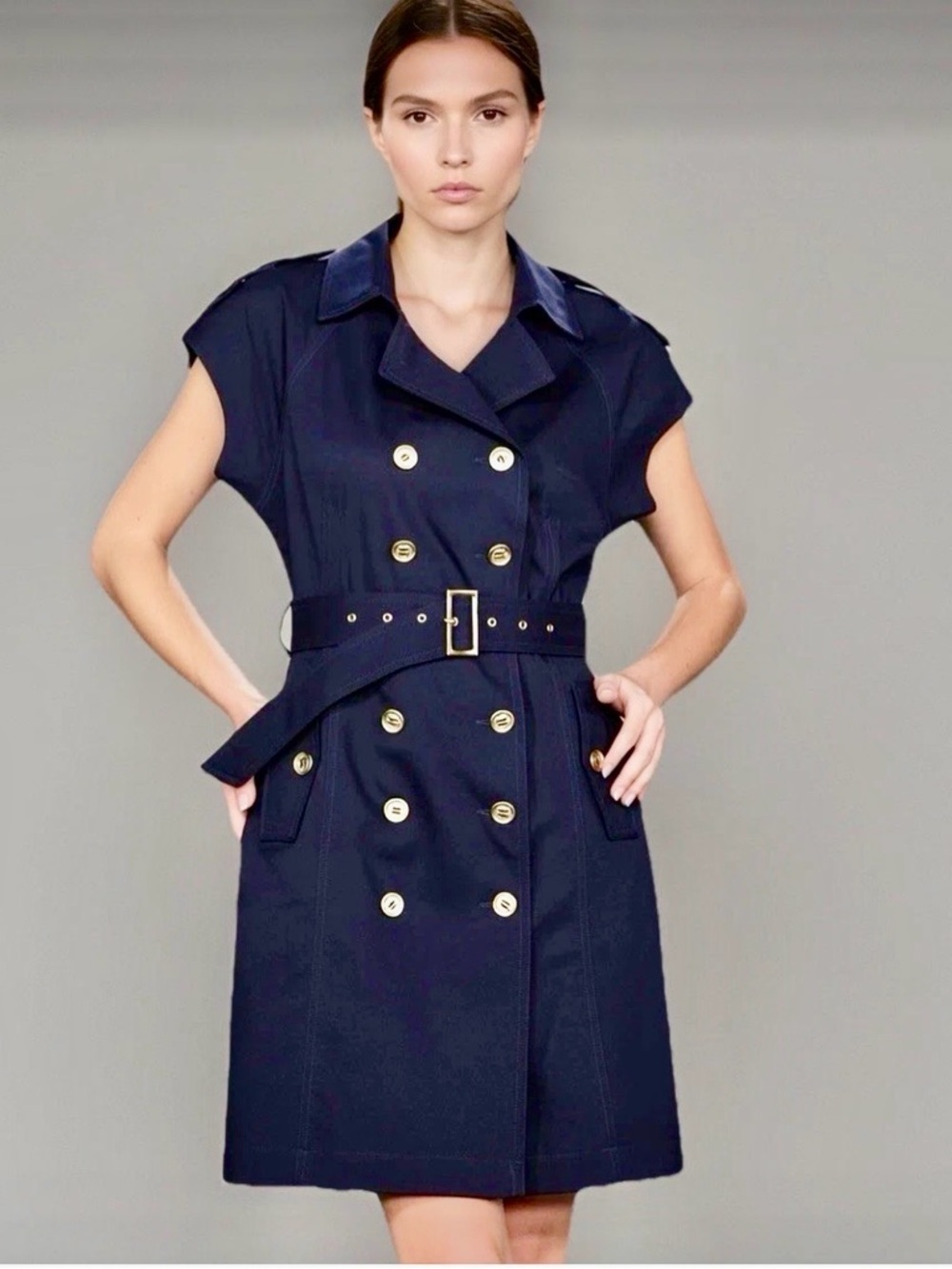 Calvin Klein Navy Blue Sleeveless Double-Breasted Trench Coat Dress – Size 10